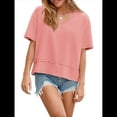 thumbnail image 2 of Camisetas de Verano con Cuello en V para Mujer, Blusas Casuales de Corta, Holgadas y Básicas. Rosa S, 2 of 9