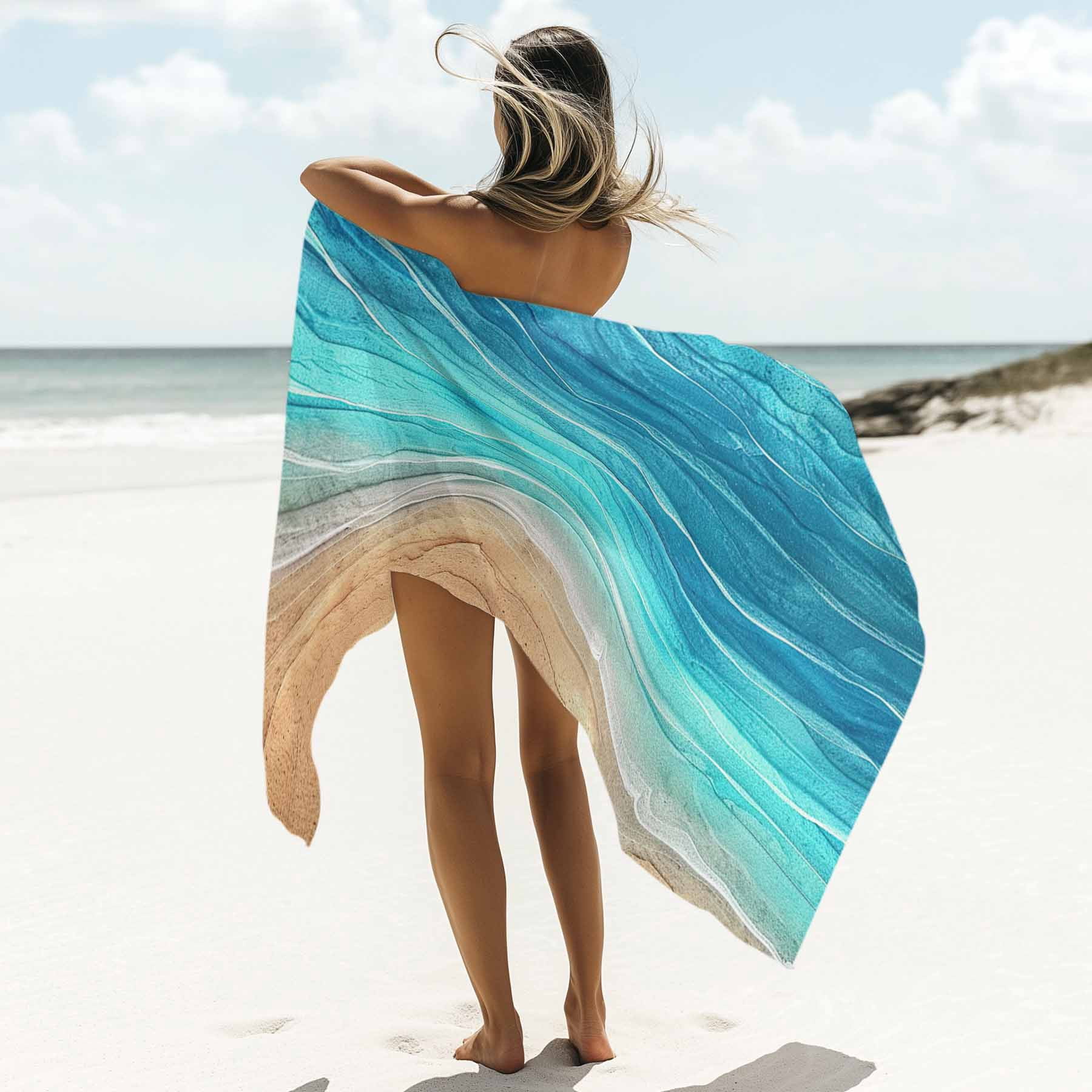 Turquoise Coastal Beach Beach Towels Blanket Soft&Absorbent Quick Dry Microfiber Vintage Gradients Ocean Waves Pool Towels for Swimming ,Yoga, Sports, Gym, Camping,Large 35X70in,