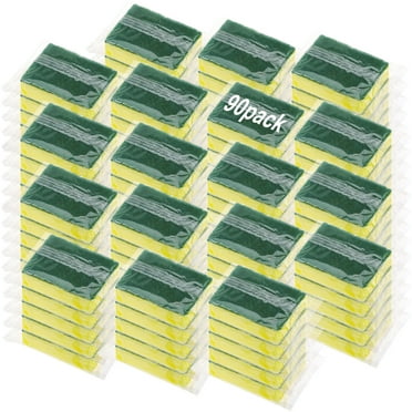 Armscye 90 Packs Individually Scrub Sponges, Heavy Duty Wrapped Sponges, Kitchen Dishwashing Sponge Bulk, Non Scratch Dishes Scouring Pad for Household Cleaning Dishes Travel Apartments
