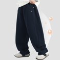 thumbnail image 5 of LIJCC Boys Solid Color Drawstring Sweatpants Spring Autumn Loose Wide Leg Sweat Pants Elastic High Waist Baggy Joggers(Navy,12-13 Years), 5 of 9