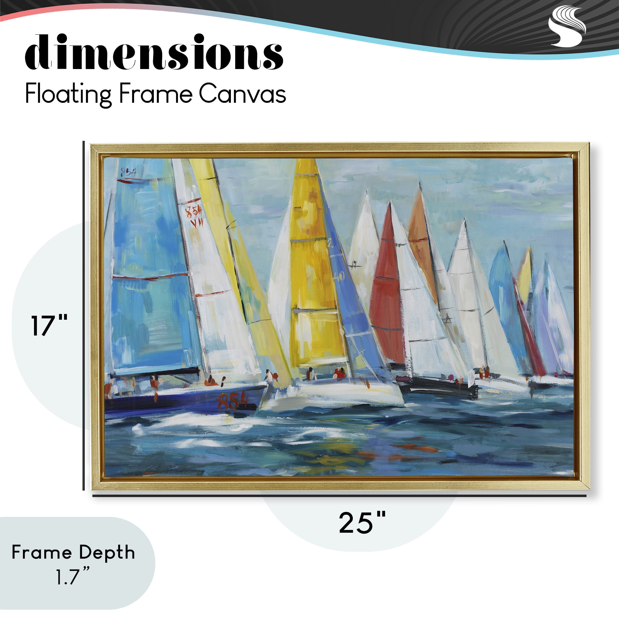 Stupell Industries Colorful Sails Coastal Scene Gold Framed Floater Canvas Wall Art, design by Lorenzo Collective