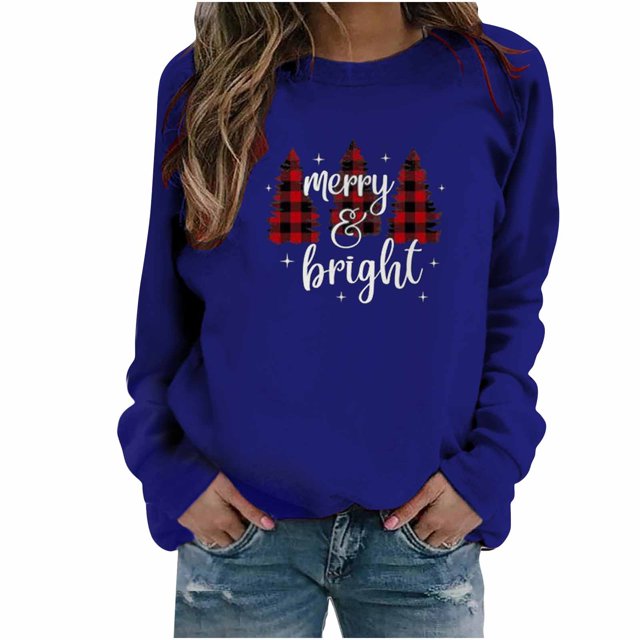 Sudaderas Navideñas Para Mujer Camiseta Suelta Blusa de Manga Larga Cuello Redondo Tops Casuales Odeerbi ODB191709