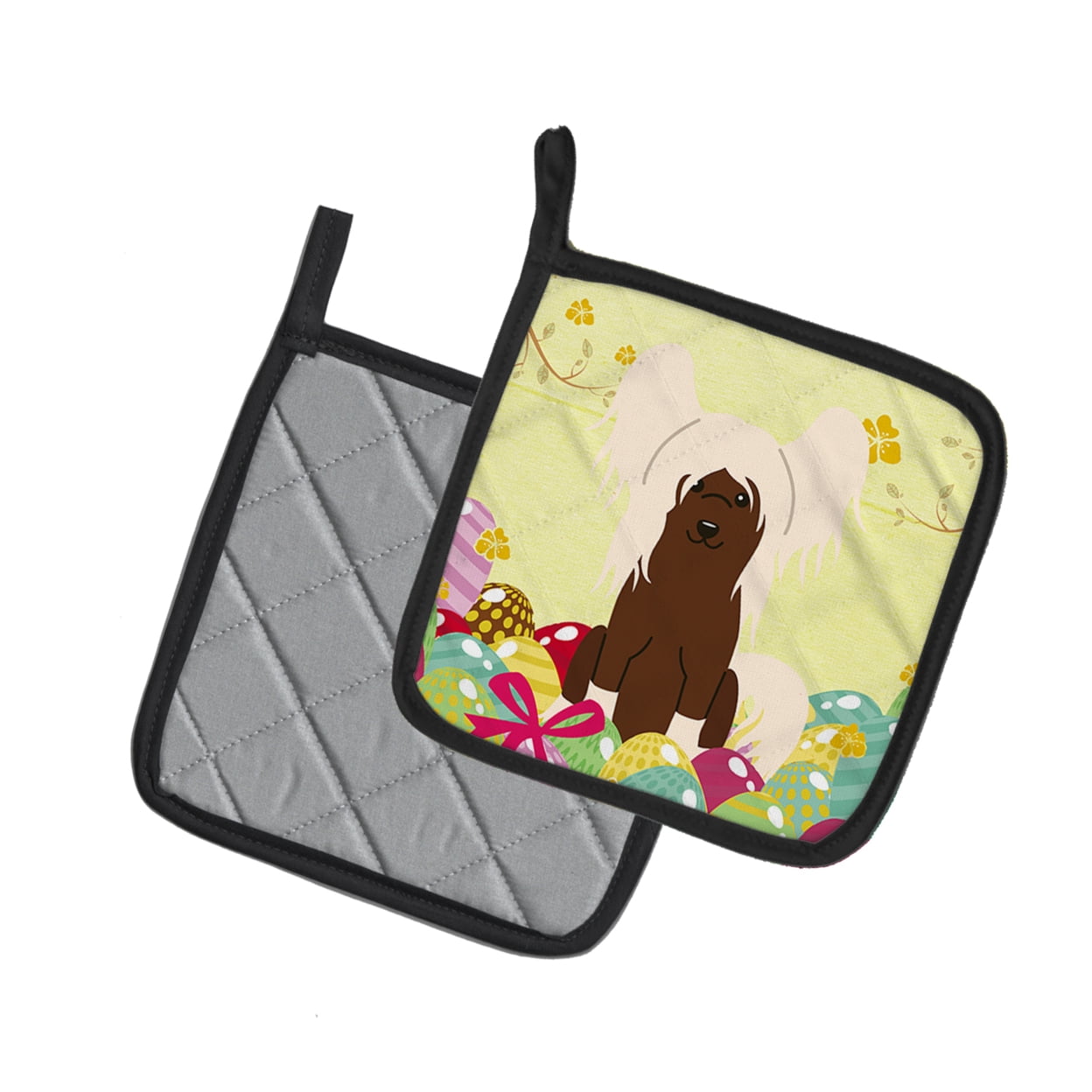 Caroline's Treasures Easter Chinese Crested Cream Pair of Pot Holders