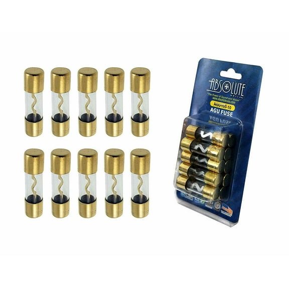 Absolute AGU60 60 AMP AGU GOLD PLATED FUSES ROUND GLASS FUSE, 10 PCS