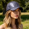 thumbnail image 4 of Adjustable Leather Peaked Cap, Unisex Classic Baseball Cap, Solid Color Outdoor Sun Shade Hat, Durable Wear Resistant Headwear for Outing Shopping Outdoor Activity Retro Fashion Casual Cap,BU2, 4 of 9