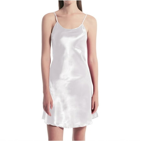 TULUDA Sundresses for Women Lingerie One-piece Long Dress Sling O-Neck Inner Lap Chemise Nightdress Womens Dresses Summer White M