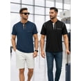 thumbnail image 4 of RICHCOIN Men Henley T-Shirts Short Sleeve Button Down Summer Tops Casual Color Block Black Tee Shirt with Pocket Size L, 4 of 7