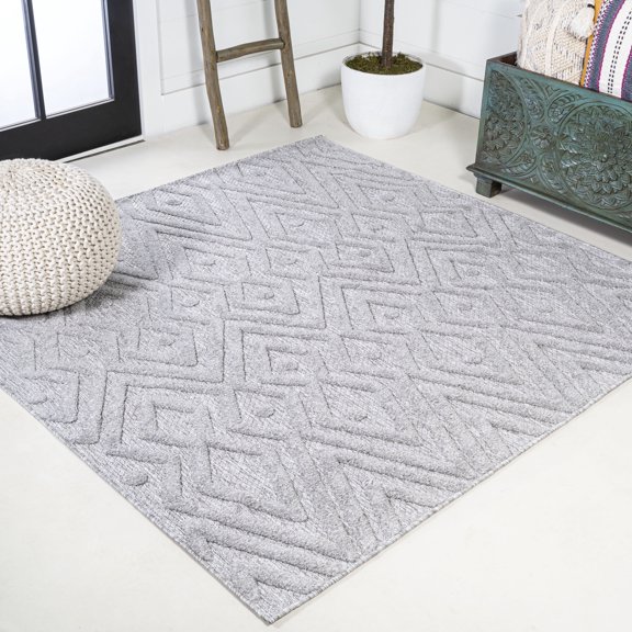 JONATHAN Y IBIZA 5' Square Area Rug, Balansat Moroccan Diamond - Light Gray, IBZ100C-5SQ