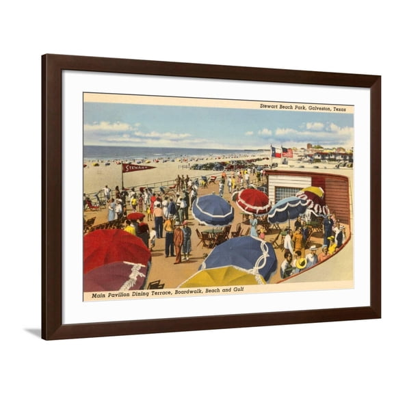 Art.com Stewart Beach Park, Galveston, Texas Art Print, Brown Frame Wall Art, 44" x 32"