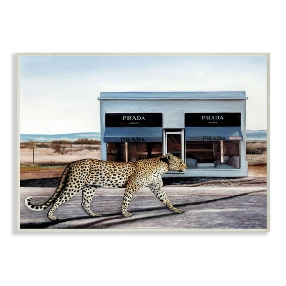 Stupell Industries Fashion Store Cheetah Walk Safari Animal Blue Brown Paintings Unframed Art Print Wall Art, 10x15, by Urban Road