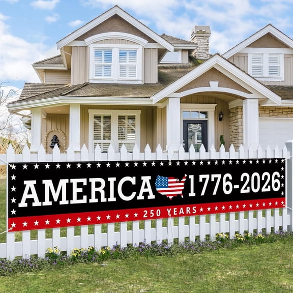 Probsin Large 250th Anniversary Banner 120" x 20", 1776-2026 American Freedom Map Black Patriotic Party Supplies, Home Decor for Outdoor Indoor Yard Garden Porch Lawn
