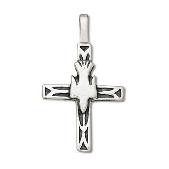 Sterling Silver 16" .8mm Box Chain Christian Descending Dove Cross Pendant Necklace