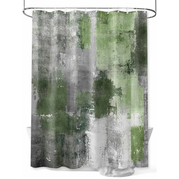 Sage Green Grey Shower Curtain, Modern Graffiti Brush Art Abstract Waterproof Shower Curtain Set with 12 Hooks Lightweight Washable Fabric Shower Curtains for Bathroom 60x72 Inches