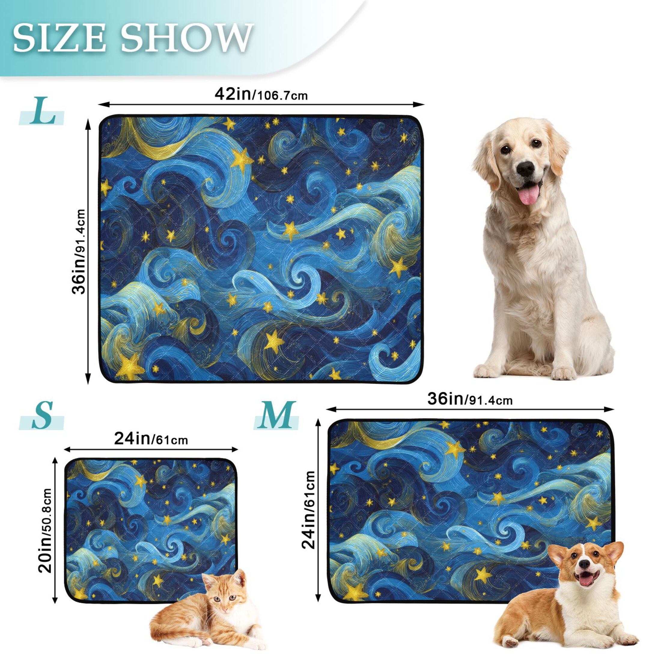 Qxltty Star Cloud Night Sky Cat litter Pads Pet Set of 3 Diaper Mats Center Anti-leakage Layer Absorbent Soft and Comfortable