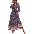 thumbnail image 1 of Robe Maxi à Manches Longues pour Femmes - Robe Longue Décontractée à Col en V avec Boutons et Imprimé Floral Boho pour l'Automne, 1 of 6