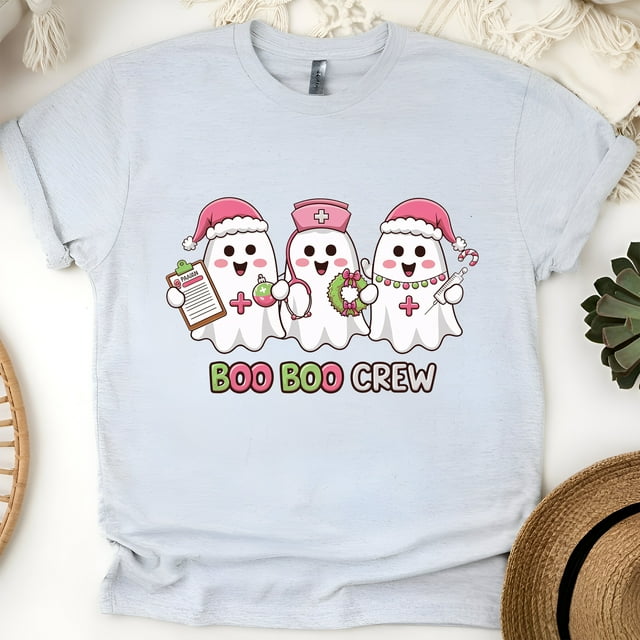 Boo Boo Crew Nurse Shirt | Cute Ghost Christmas Graphic Tee, Ash, Size S