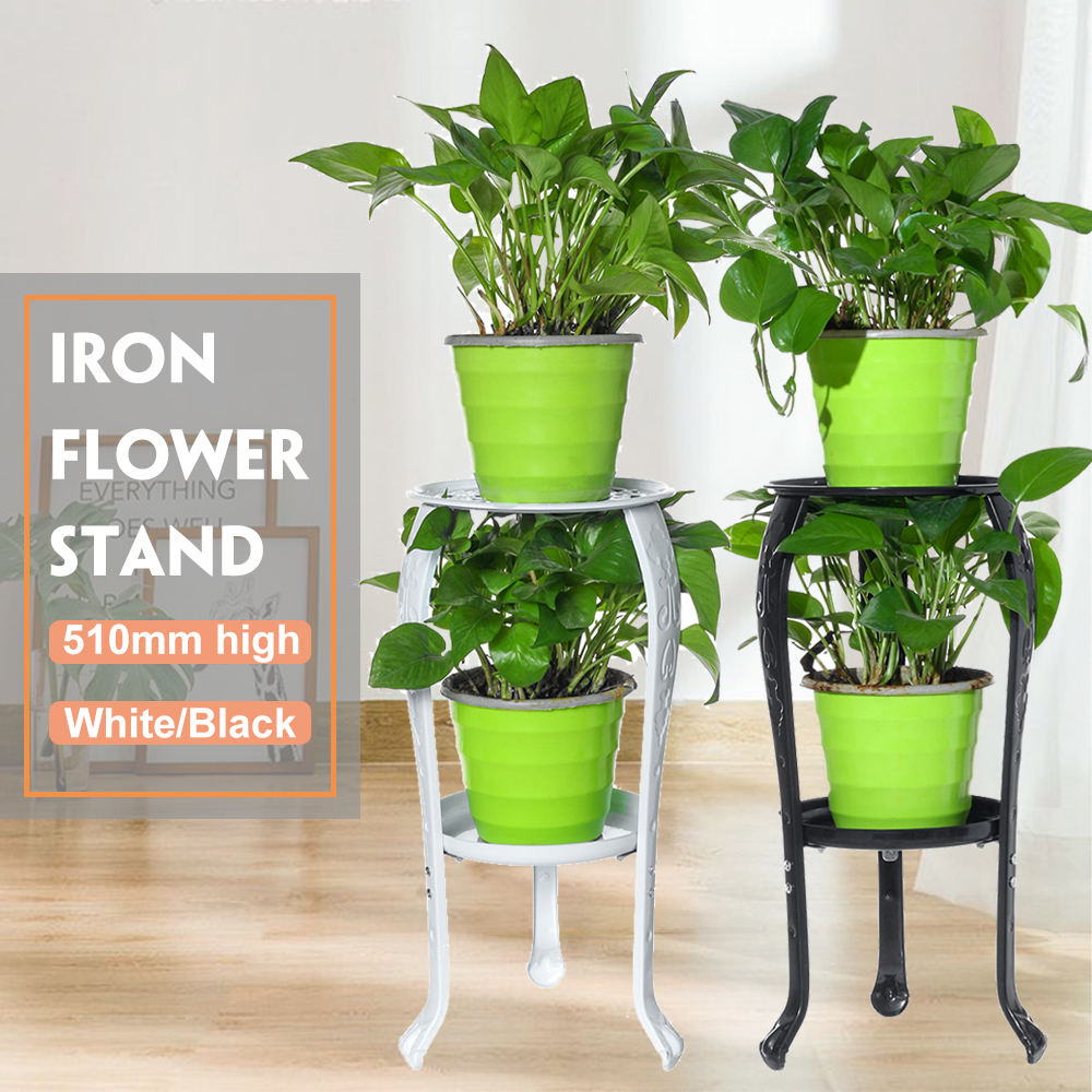 2 Tier Metal Plant Stand Flower Display Rack For Home Garden Decor
