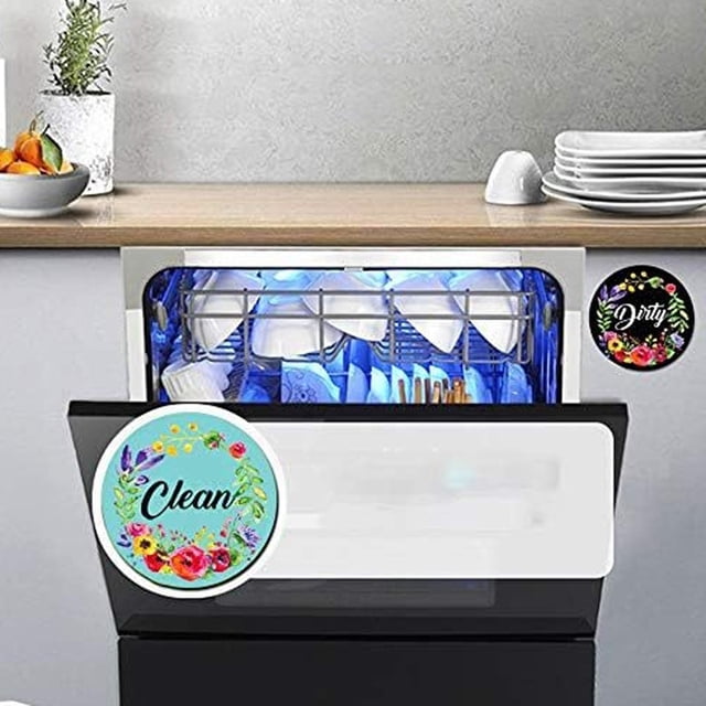 Dishwasher Sign - Clean Refrigerator Reversible Kitchen Indicator for Dishwashers Stylish Floral Design Home Decoration