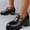 #078-Black, variant on Wowcloth Women's Round Toe Shoes – New One-Buckle British Style Slip-On with Chunky Heel for Casual Everyday Footwear