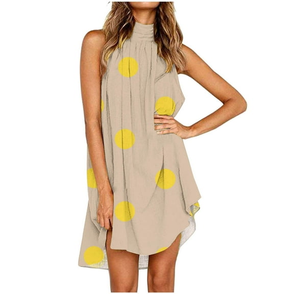 Nuoqisi Women's Summer Halter Dress Striped Sleeveless Ruffle Hem Beach Vacation Flowy Dresses