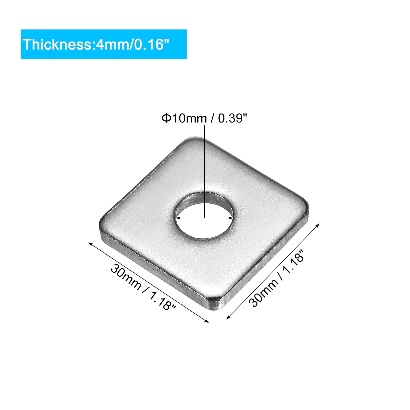 Square Washer, 10Pcs M10x30x30x4mm 304 Stainless Steel Square Plate Washers Flat Pad Spacer Gasket for Hardware Fastener