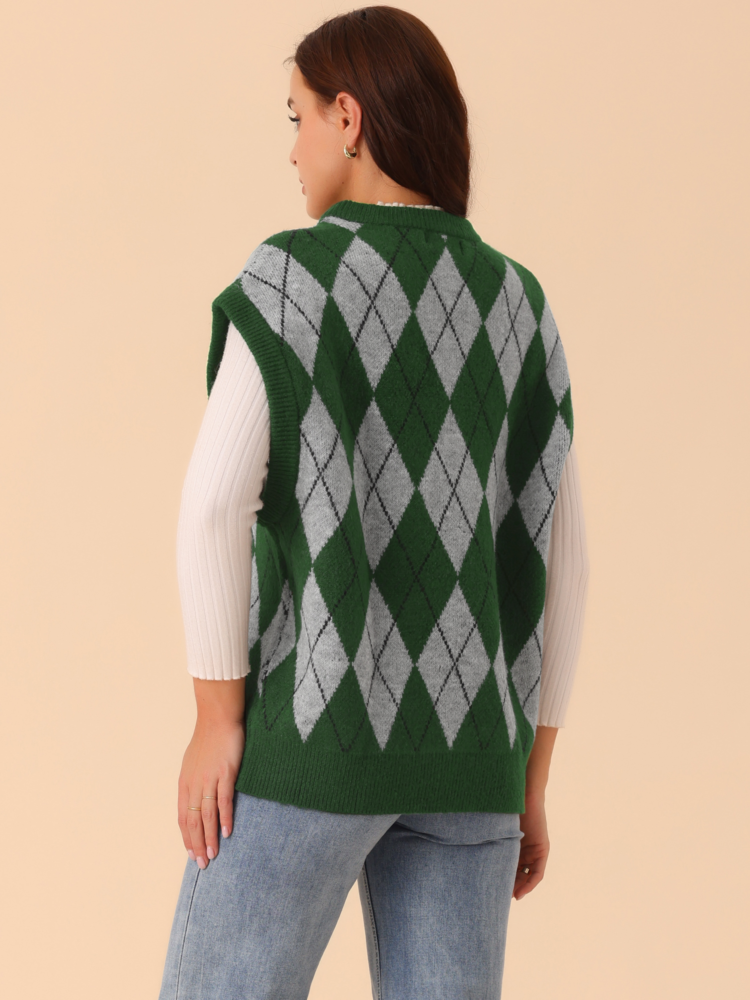 DARING DIVA Plus Size Contrast Color Sweater Vest Knit Pullover S Dark Green