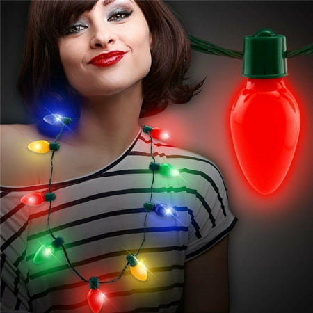 LED Light Up Christmas Bulb Necklace Party Xmas Gift Ideas Jewelry Necklace