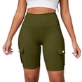 thumbnail image 5 of UDAUDU Womens Workout Shorts with Pocket Tummy Control Knee Length Cargo Shorts Butt Lifting High Waisted Biker Yoga Legging Army Green S, 5 of 6