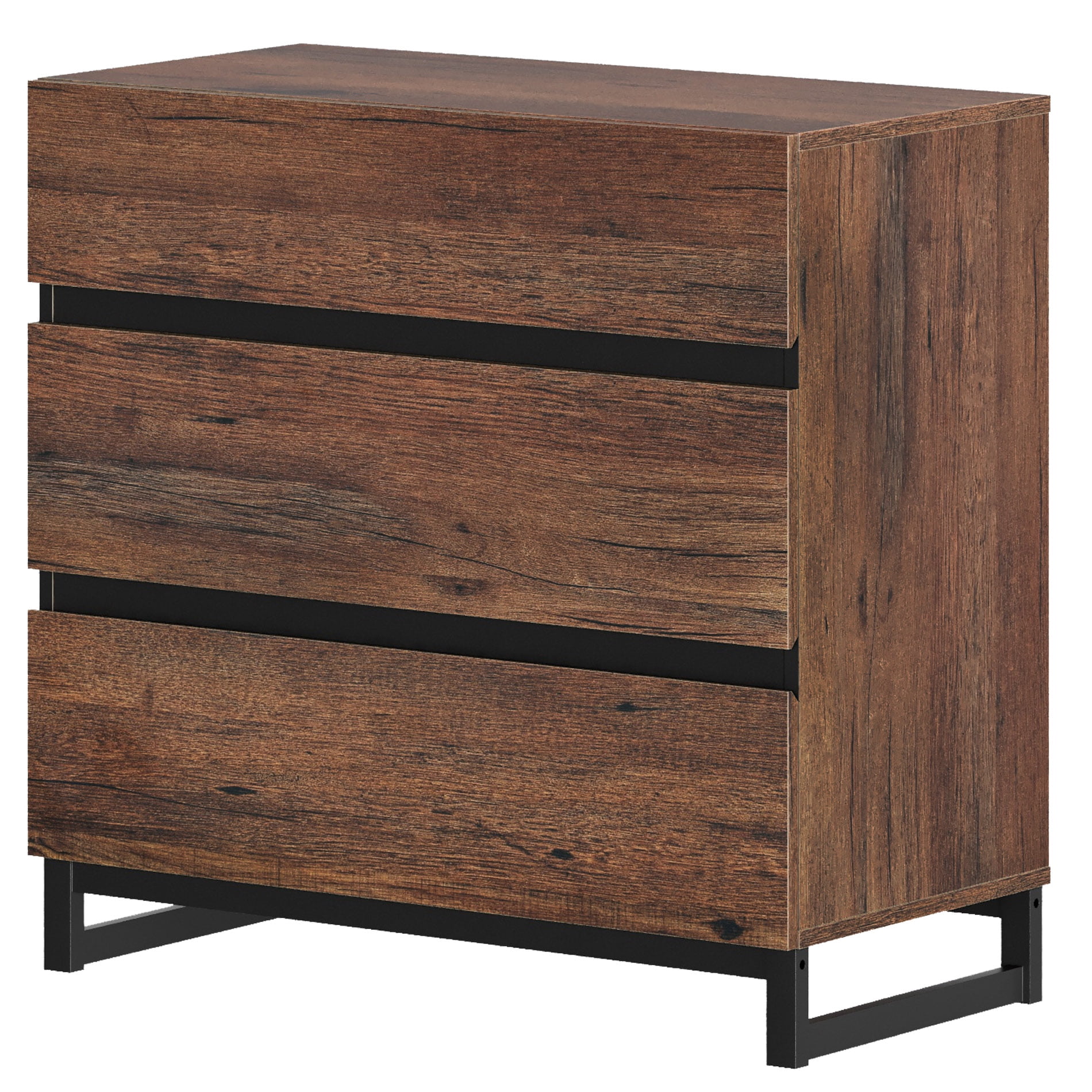 WAMPAT Modern TV Stand for TVs up to 40 inch, Entertainment Center TV Console with 3 Drawers and Metal Base, Media Console for Living Room, Bedroom, Brown