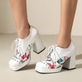 thumbnail image 6 of White Ladies Color Block Platform High Heels Pu Waterproof Thick Heel Floral Super High Front Lace Up Square Toe, 6 of 6