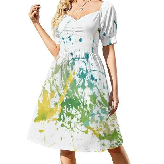 Colorful Paint Splatter Sleeveless wom's fashion dresses Wom's summer long dress