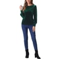thumbnail image 2 of BLUSA de terciopelo INSPIRAR CHIC para mujer, cuello redondo, manga larga abullonada, top casual XL verde oscuro, 2 of 6