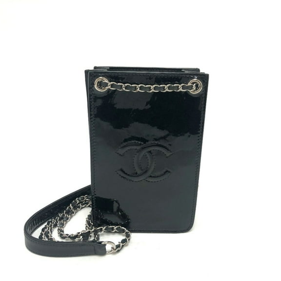 Pre-Owned CHANEL Coco Mark Pouch Chain Shoulder Bag Enamel Women's Black (Good)