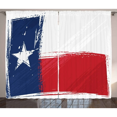 Texas Star Curtains 2 Panels Set, Grunge Flag with Watercolor Brush Strokes Independent Country, Window Drapes for Living Room Bedroom, 108W X 108L Inches, Vermilion White Dark Blue, by (Best Windows For Texas Heat)