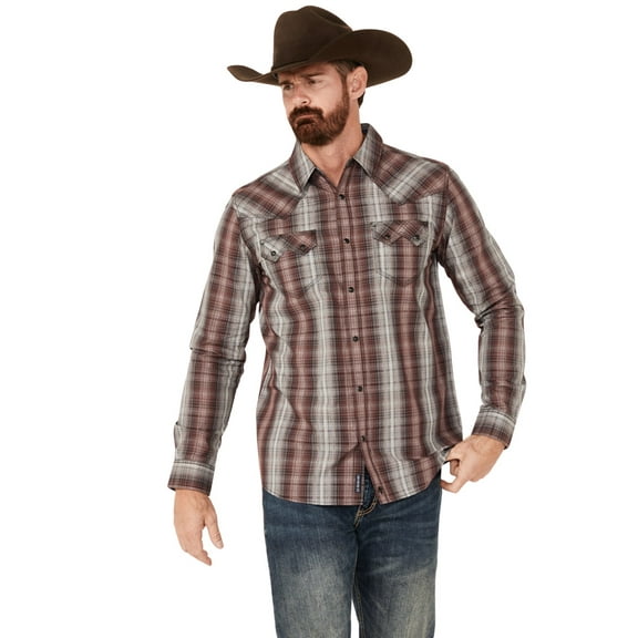 Moonshine Spirit Men's Ricochet Plaid Print Long Sleeve Snap Western Shirt Purple XX-