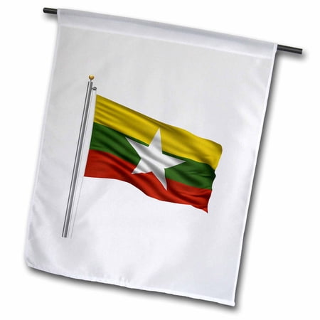 3dRose, Flag of Myanmar on a flag pole over white Myanma Burmese, 12 x 18 inch Garden Flag