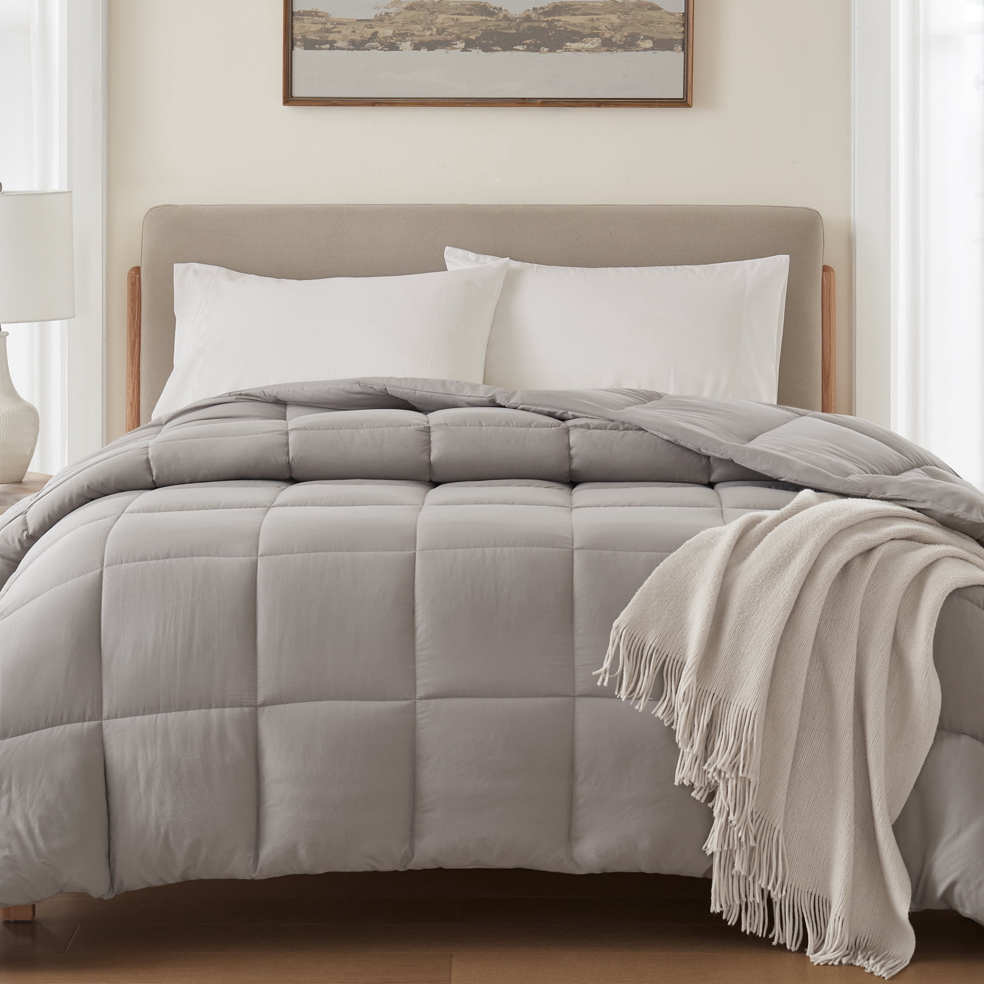 Mainstays Full/Queen Comforter, Down Alternative, All-Season, Stone
