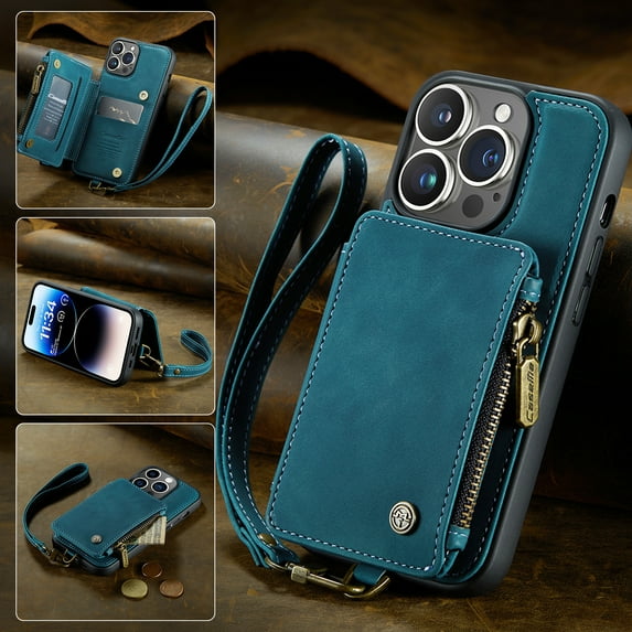 iPhone 11Pro Case Wallet Case Cover for Women Men Durable 2 in 1 Detachable Premium Leather with Card Holder Slots Magnetic Zipper Pouch Flip Lanyard Strap Wristlet