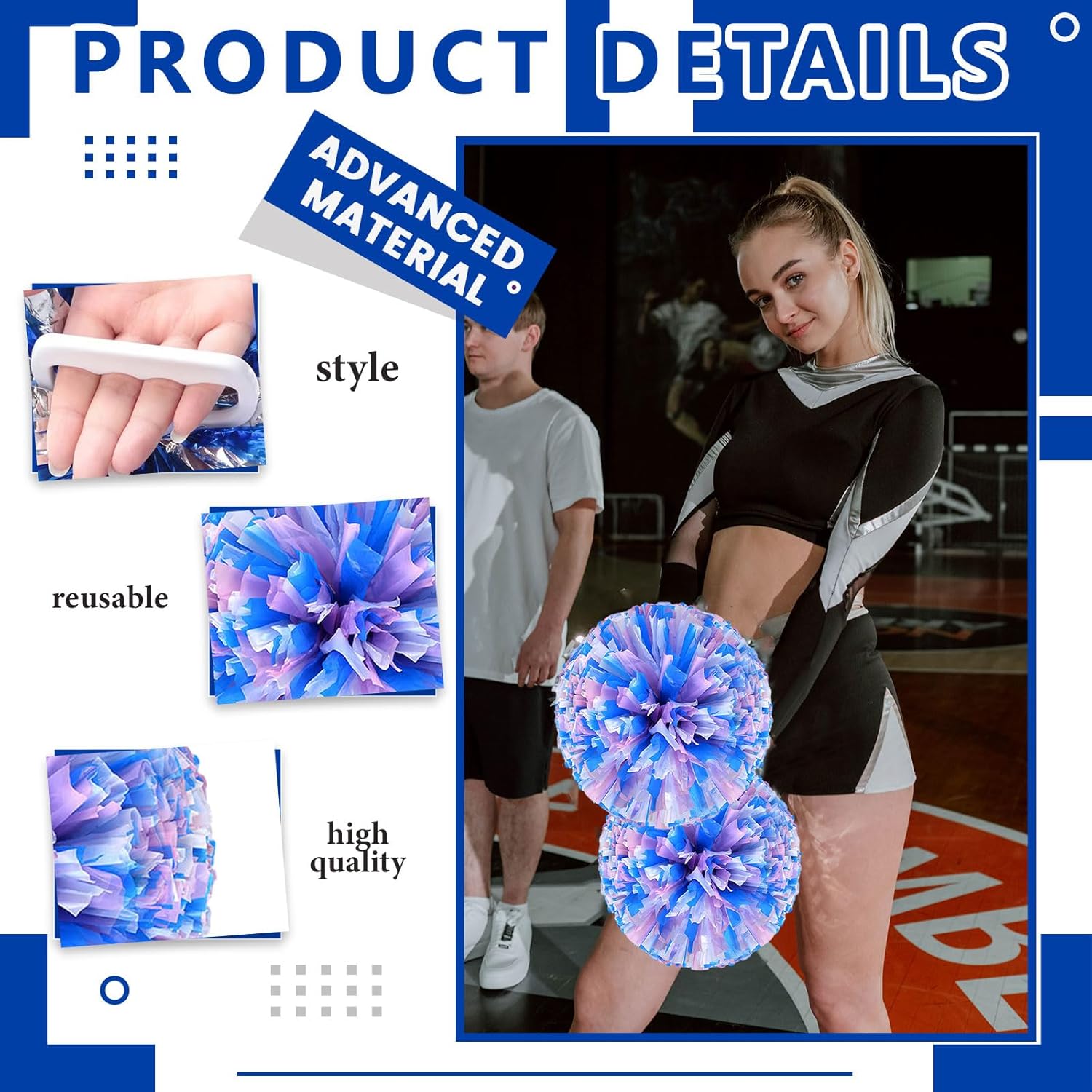 20 PCS pom poms Cheer, 13.8inch Sports Dance for Sports Team Spirit Cheering with Handle Rings