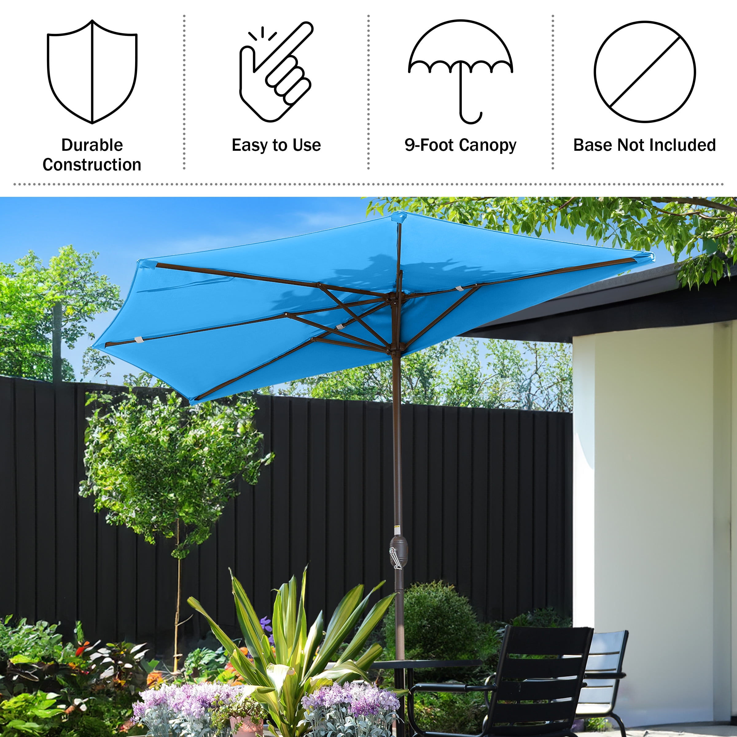 Villacera 9FT Outdoor Half Patio Umbrella - Balcony Furniture, Blue