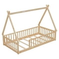 thumbnail image 5 of Miniyam Wood Twin Size Floor Bed with Guardrails for Toddler, Tent-Shaped Design, Natural, 5 of 7