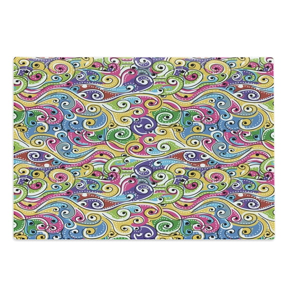 Wave Cutting Board, Funky Colored Curves with Spiraling Ends Doodle Style Lively Summertime Inspired Art, Decorative Tempered Glass Cutting and Serving Board, Large Size, Multicolor, by Ambesonne