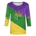 thumbnail image 4 of Womens Mardi Gras Shirts 3/4 Sleeve Tops Plus Size Mask Graphic Crew Neck Striped Tee Shirt Loose Casual Tunic Party Tops Holiday Mardi Gras Clothes 2026, 4 of 6