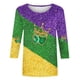 thumbnail image 4 of Tejiojio Mardi Gras Shirts for Women Patch Print 3/4 Sleeve Tops Carnival Party Tshirt Casual Crewneck Blouse, 4 of 5