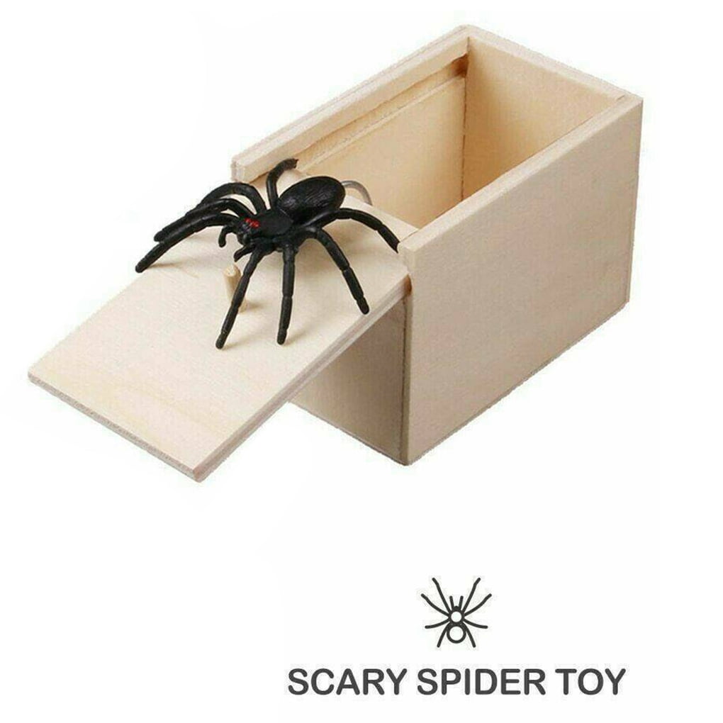 Spider in a Box Prank Gag Toy Wooden Spoof Joke Gift Halloween Christmas Prop h 