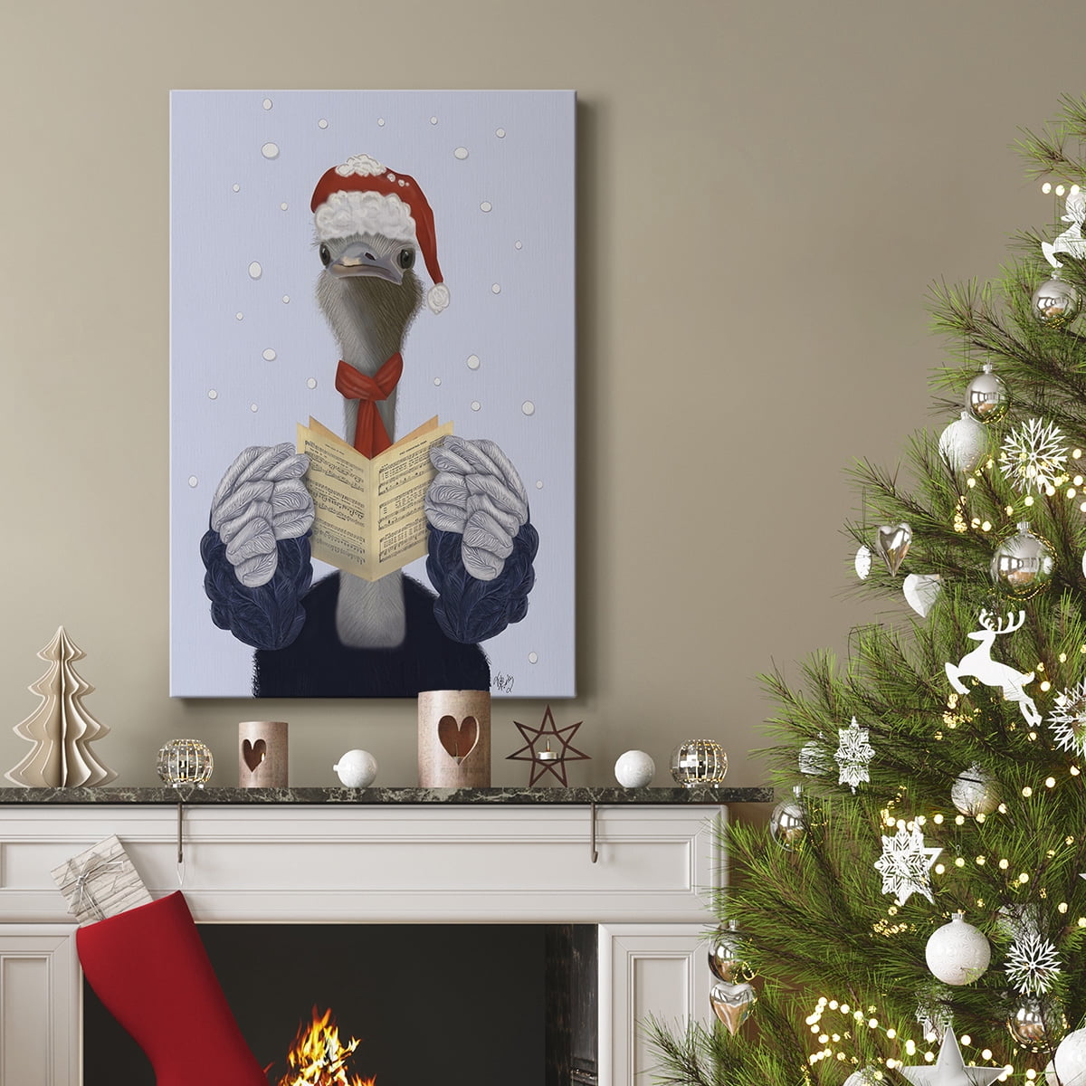 Ostrich, Carol Singing- Gallery Wrapped Canvas