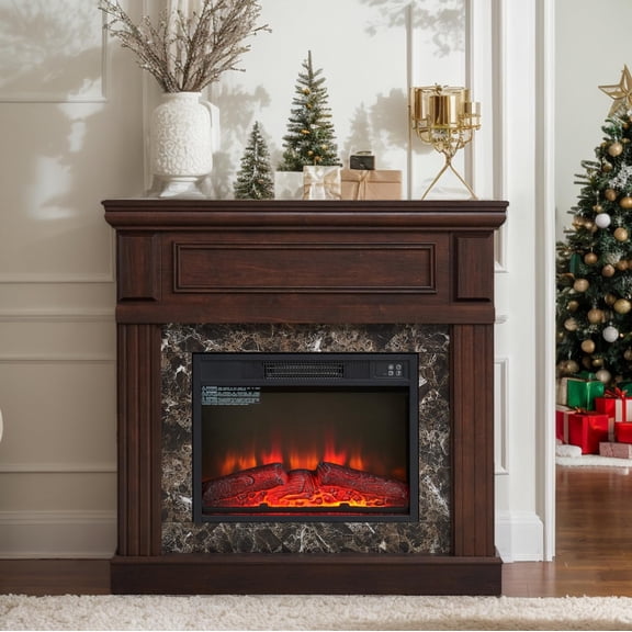 Eyisean 42" Electric Fireplace with Mantel, Freestanding TV Stand with 23" Fireplace Insert, 1400W Electric Fireplace Heater with Remote Control, Adjustable Flame, Living Room/Apartment