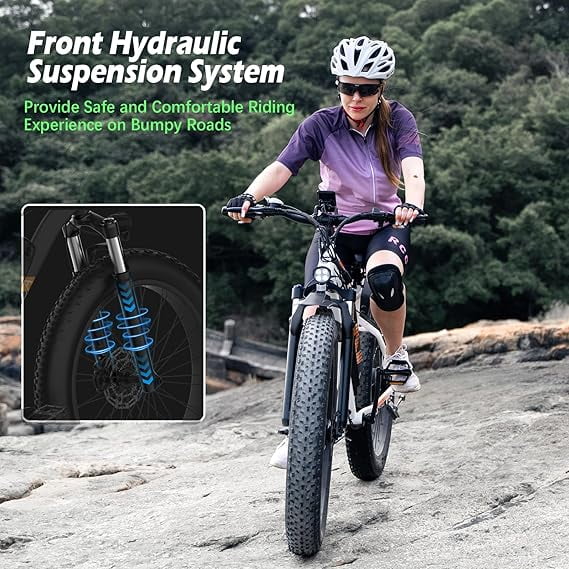 ZDZA Electric Bike for Adults, 1500W Peak E-Mountain Bicycle, 26" Fat Tire 28mph Ebike, 48V 624Wh Removable Battery 72Miles Range, 7 Speed and Dual Suspension UL2849