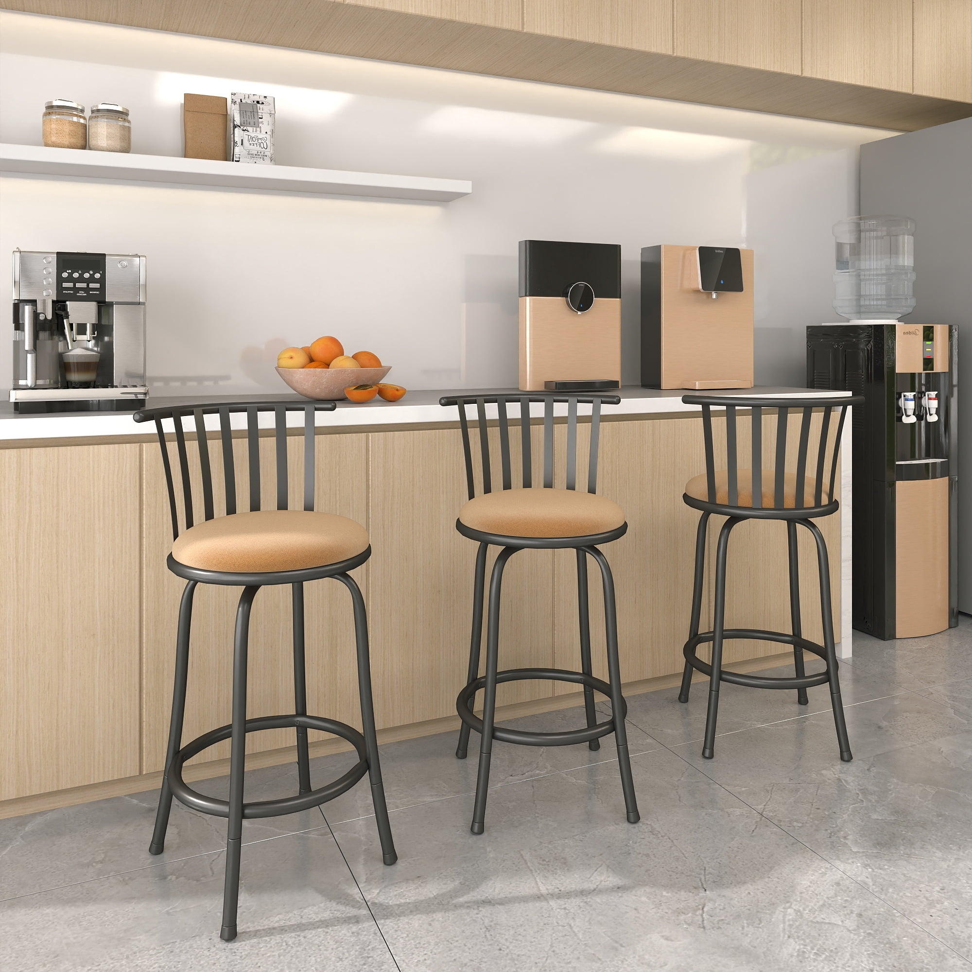 Homy Casa Adjustable Swivel Bar Stool, 24" or 29" Counter Stools for Kitchen Island Pub, Brown
