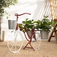 thumbnail image 2 of DecMode 31" x 15" x 23" Red Metal Bike Plantstand with Basket and Saddle Bag Planters, 2 of 11